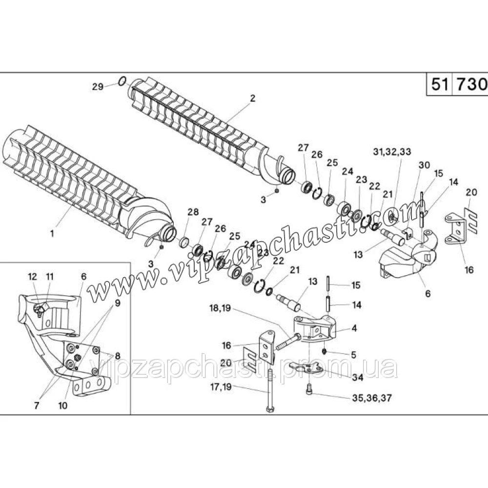 Валець великий (в зборі з підшипниками) Geringhoff Horizont Star 502121