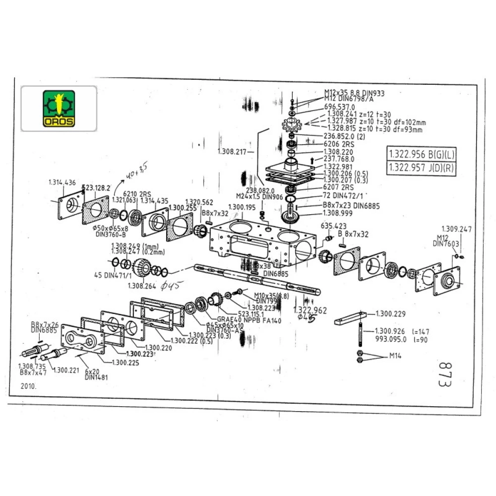 1.322.957 Редуктор приводу вальців правий OROS