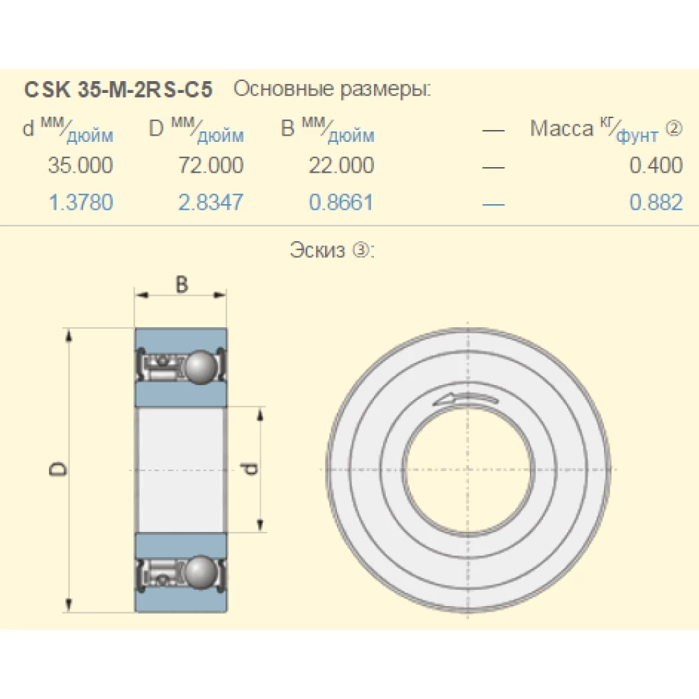 R2055034 підшипник CSK 35-M-2RS-C5