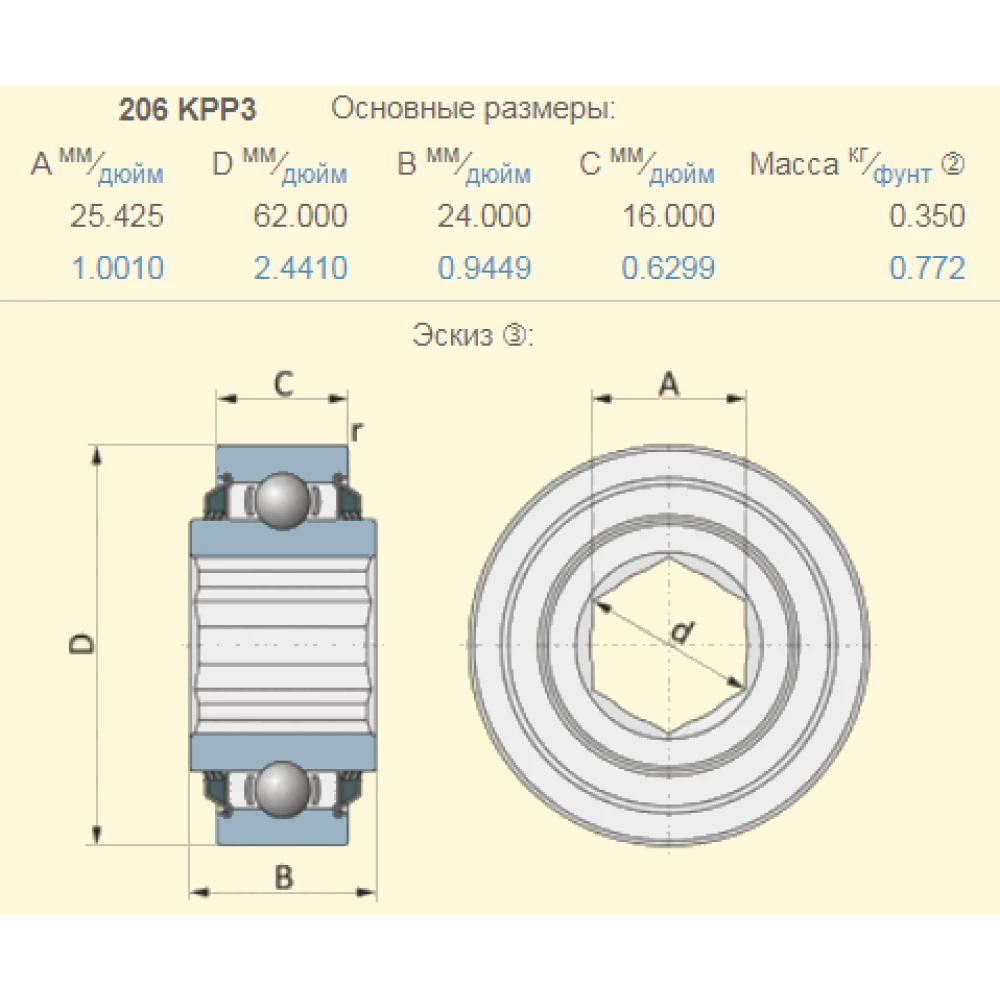 Підшипник Case 84330028 аналог 206KPP3