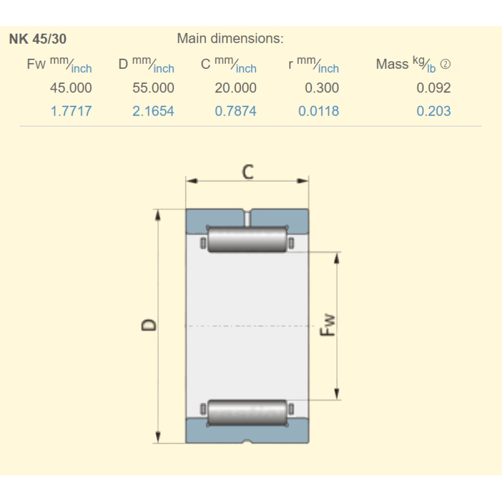 Підшипник John Deere AZ62417 аналог NK45/30 INA