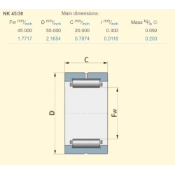 Підшипник John Deere AZ62417 аналог NK45/30 INA