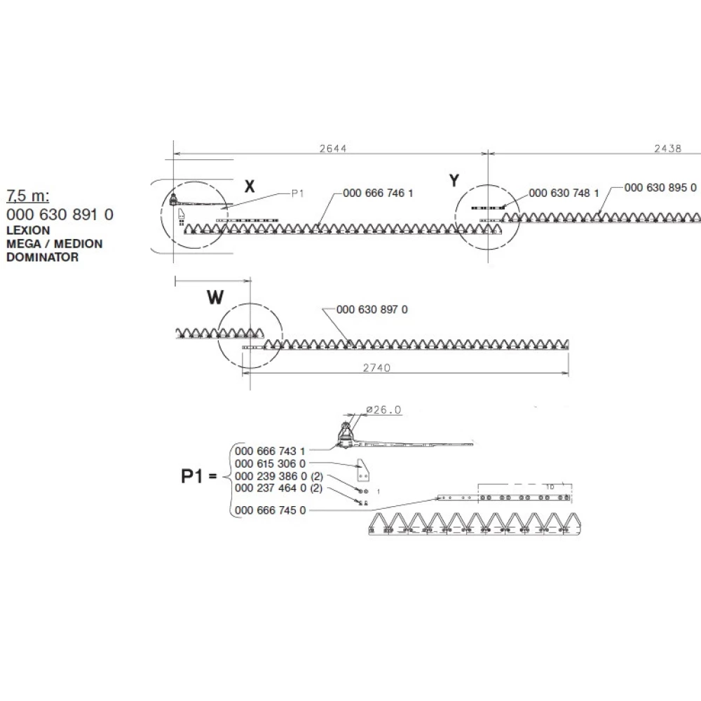 Коса жатки 7,5 метра на Claas Lexion, Mega, Medion, Dominator, 630891.0