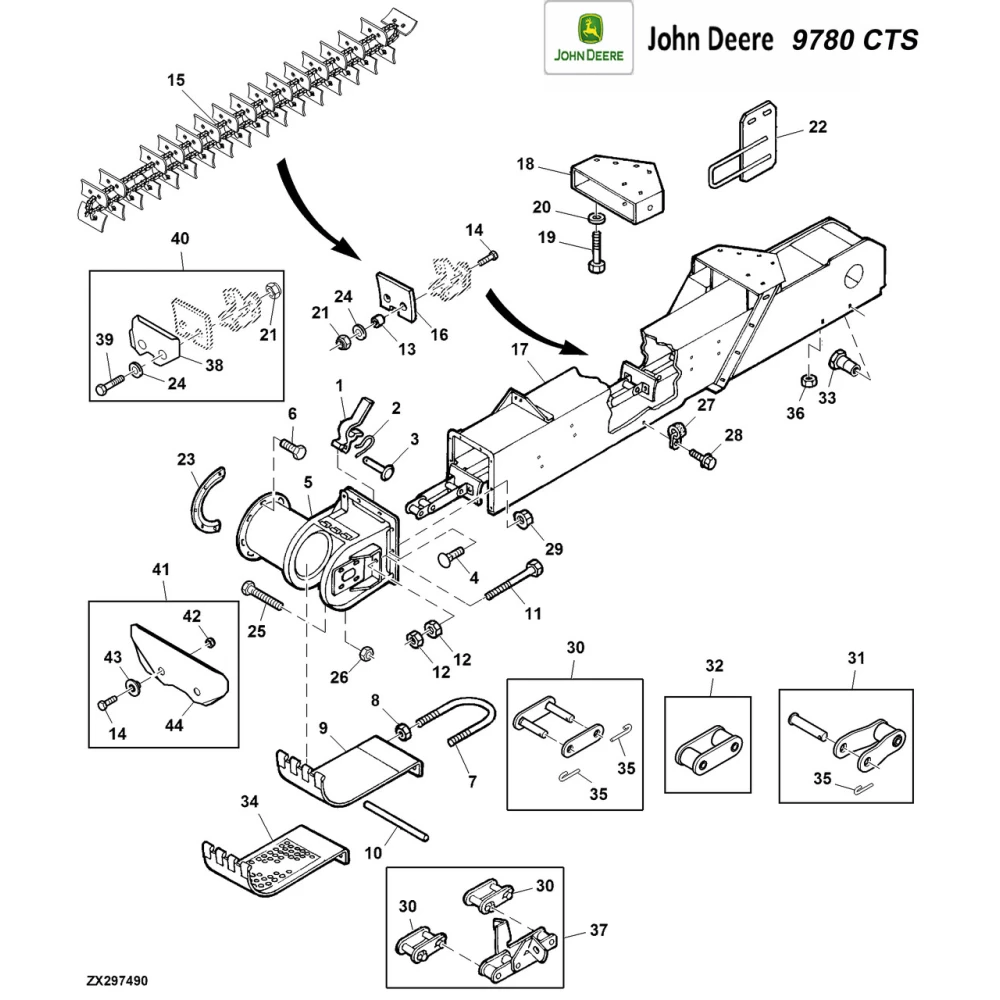 Элеватор зерновой в сборе на John Deere 9680 CTS, W650, W660, C670, AZ101808 