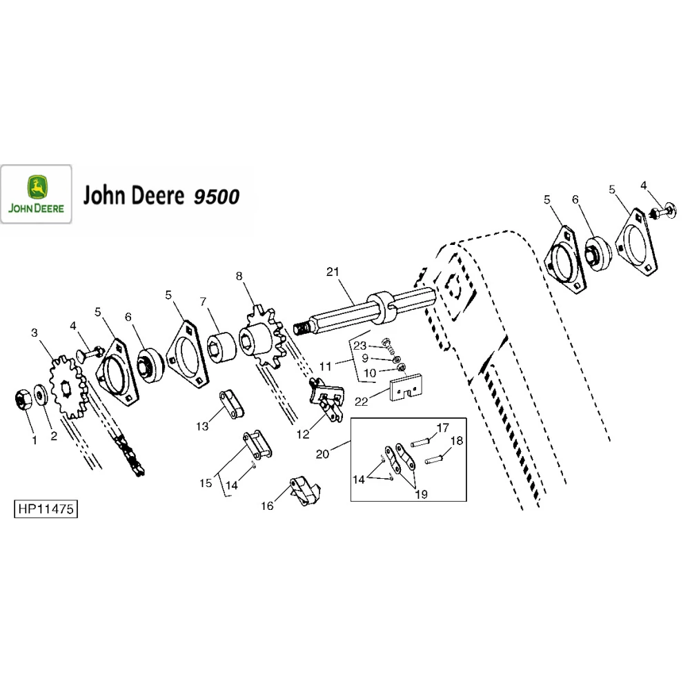 Елеватор колосовий (без шкребків) на John Deere 9500, 9510, 9600, 9610, AH131074