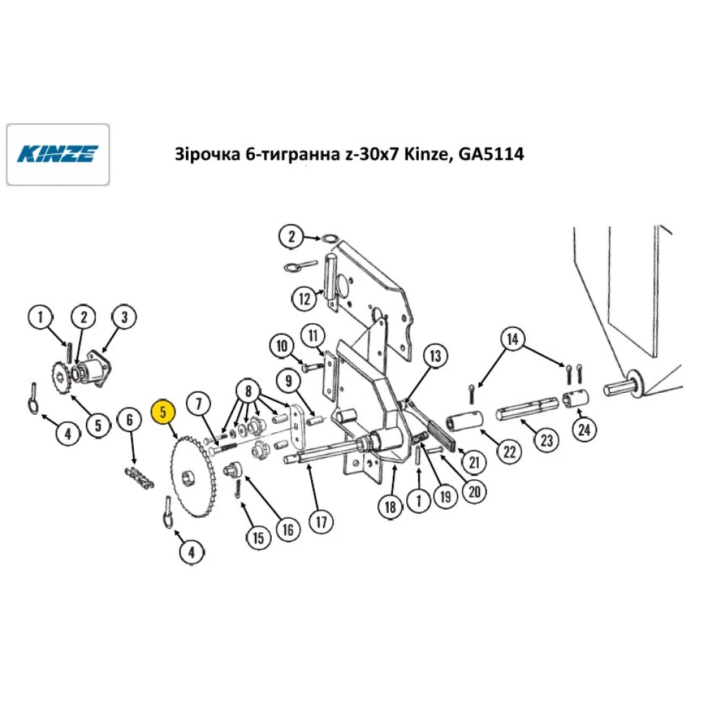 Зірочка 6-гранна 22.5 мм z-30 Kinze GA5114