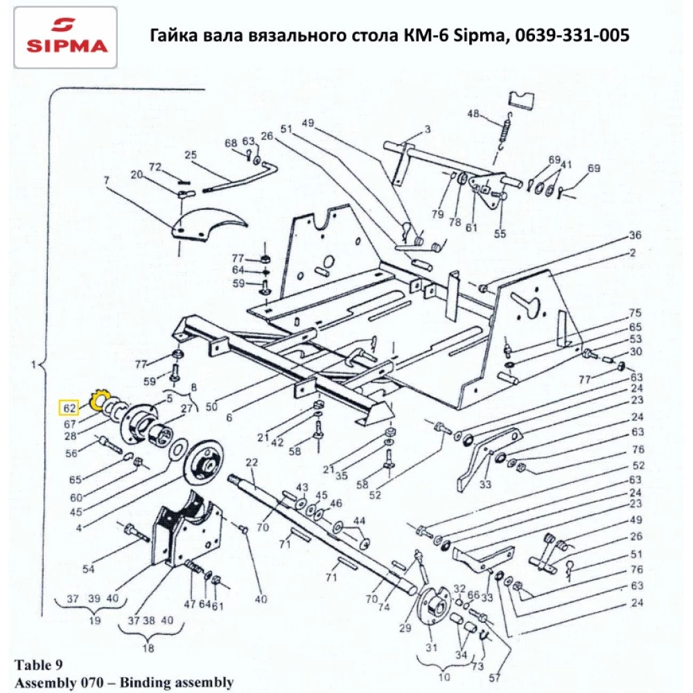 Гайка вала в“язального столу КМ-6 Sipma, 0639-331-005
