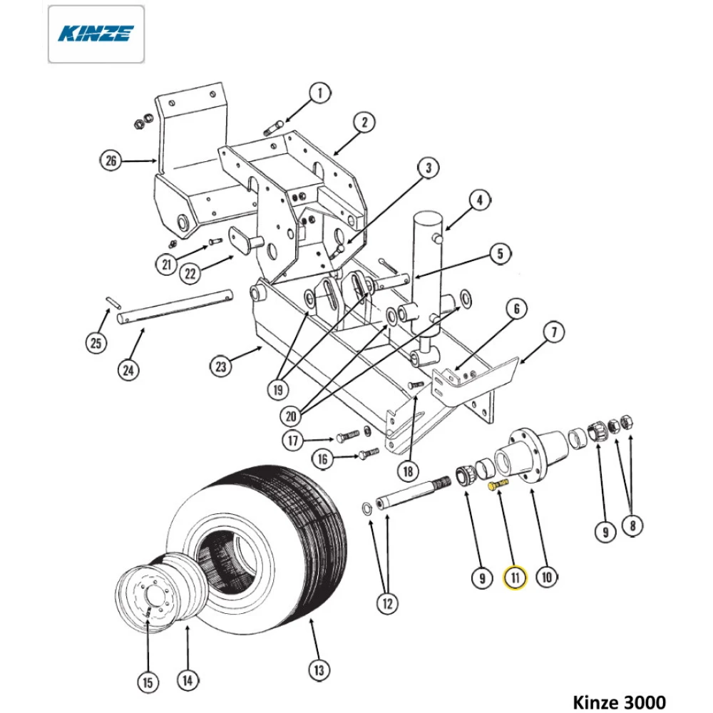Болт 9/16“ x 1/8“ маточини опорного колеса сітківки Kinze, GR0270